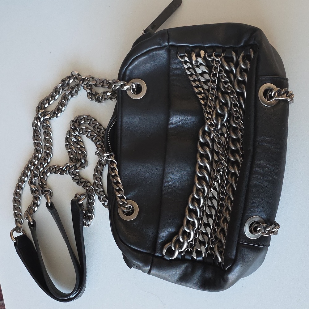 Zara Black Leather Chain Strap Shoulder Bag